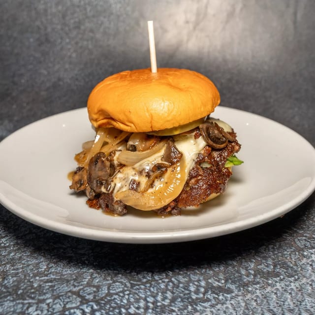 Mushroom Onion Swiss Burger.